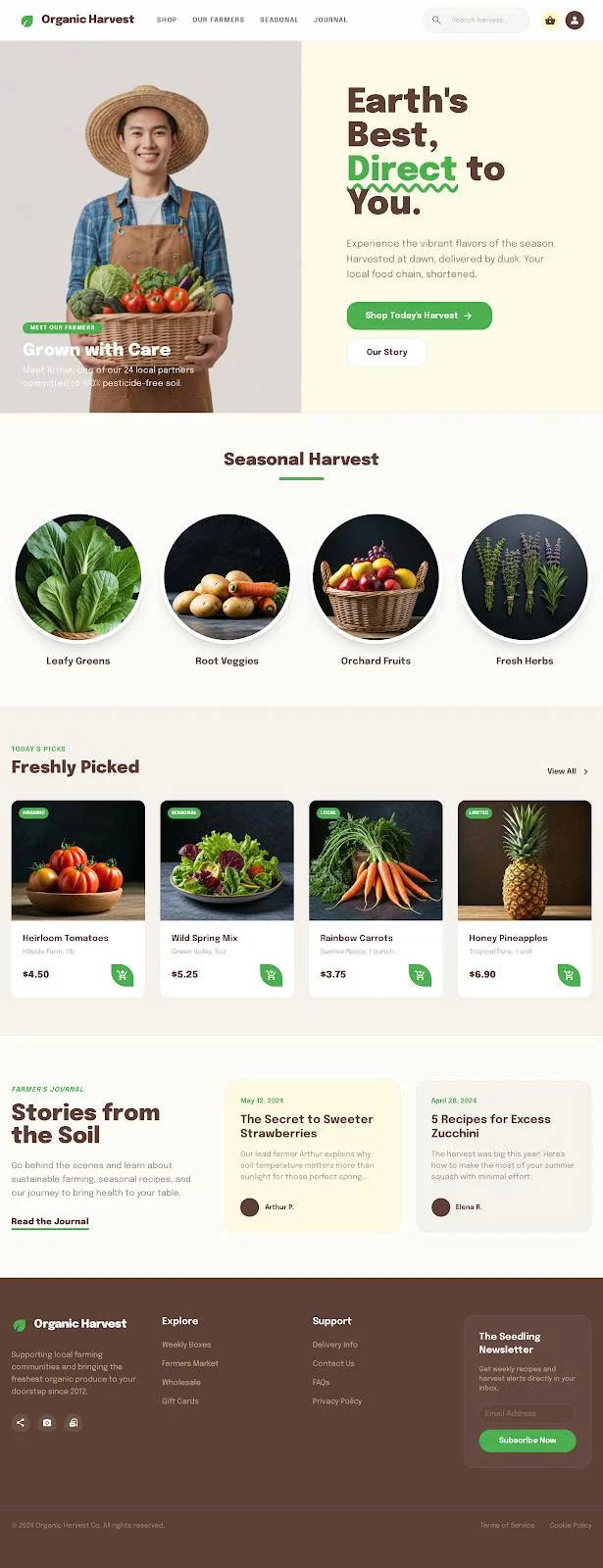 Website cửa hàng rau sáng màu