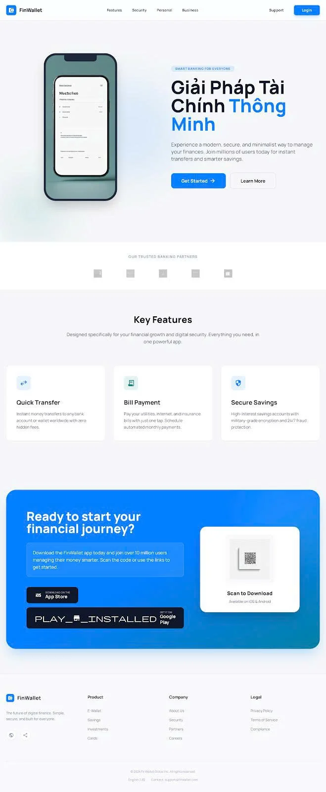 Website tài chính sáng màu