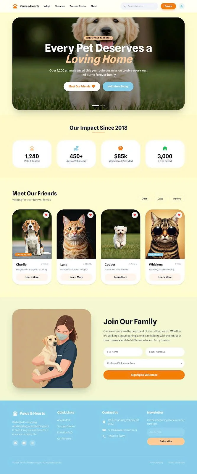 Website thú cưng sáng màu
