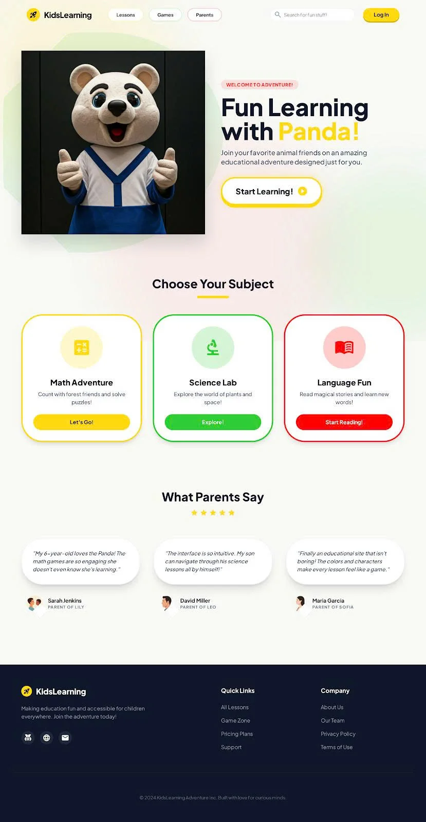 Website trẻ em sáng màu